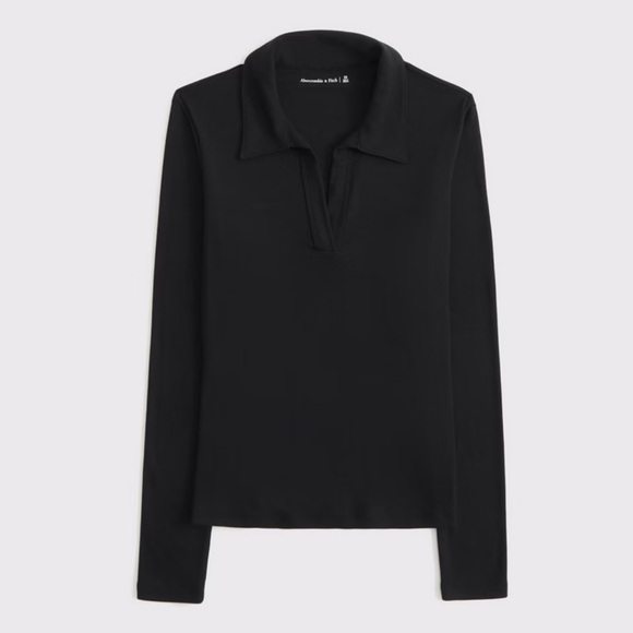 Abercrombie & Fitch Long-Sleeve V-Neck Collared Top - Picture 1 of 4